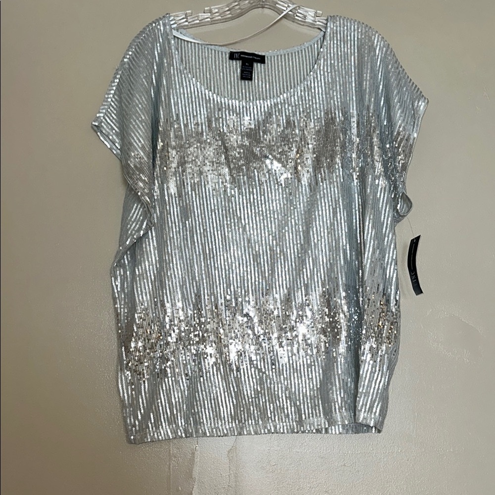 INC Silver Sequin Top